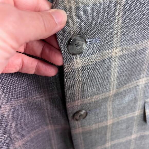Jos A Bank sportcoat men's 38 R Scottish plaid linen‎ wool gray Tailored brrr - Picture 7 of 14